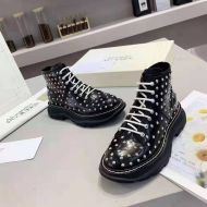 Alexander Mcqueen Tread Slick Boots Women Studs Embellished Calf Leather Black/White