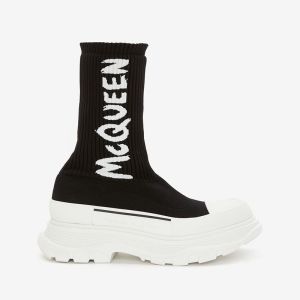 Alexander Mcqueen Tread Slick Boots Women Graffiti Knit Black/White