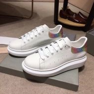 Alexander Mcqueen Oversized Sneakers Unisex Calf Leather with Irridescent Glitter Heel White/Purple