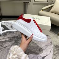 Alexander Mcqueen Oversized Sneakers Unisex Calf Leather with Crystal-Embellished White/Burgundy