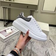 Alexander Mcqueen Oversized Sneakers Unisex Calf Leather with Crystal-Embellished White/Black