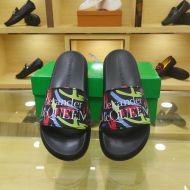 Alexander Mcqueen Pool Slides Unisex Rubber with Graffiti Printing Black/Green