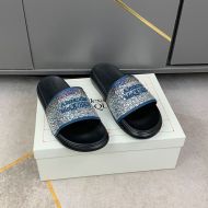 Alexander Mcqueen Pool Slides Men Crystal-Embellished Rubber Black/Navy Blue