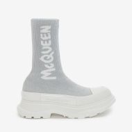 Alexander Mcqueen Tread Slick Boots Women Graffiti Knit Gray/White