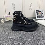 Alexander Mcqueen Tread Slick Boots Unisex Stud Embellished Canvas Black