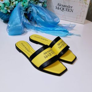 Alexander Mcqueen Signature Slides Women Calf Leather Yellow