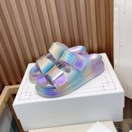 Alexander Mcqueen Hybrid Slides Women Iridescent Rubber with Bar Slides Purple