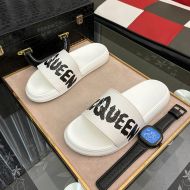 Alexander Mcqueen Pool Slides Unisex Rubber with Graffiti Logo White/Black