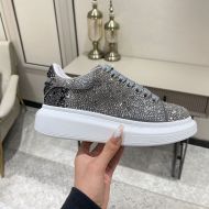 Alexander Mcqueen Oversized Sneakers Women Crystal Embellished Calf Leather Grey/Black