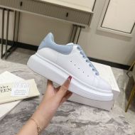 Alexander Mcqueen Oversized Sneakers Unisex Calf Leather with Shiny Metallic Heel White/Blue