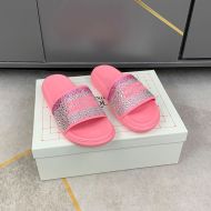 Alexander Mcqueen Pool Slides Men Crystal-Embellished Rubber Pink/Silver