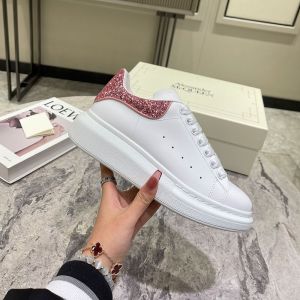 Alexander Mcqueen Oversized Sneakers Unisex Calf Leather with Glitter Heel White/Pink