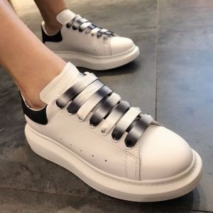 Alexander Mcqueen Oversized Sneakers Unisex Calf Leather with Gradient Laces White/Black