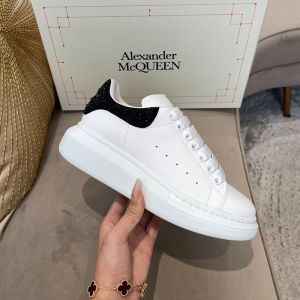 Alexander Mcqueen Oversized Sneakers Unisex Calf Leather with Crystal-Embellished White/Black