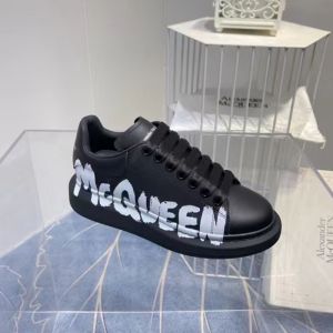 Alexander Mcqueen Oversized Sneakers Unisex Calf Leather with Graffiti Logo Black