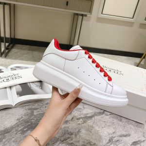 Alexander Mcqueen Oversized Sneakers Unisex Calf Leather with Leather Heel White/Red
