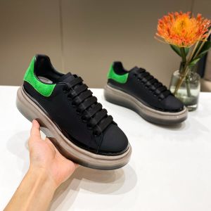 Alexander Mcqueen Oversized Sneakers Unisex Calf Leather with Spray Paint Sole Black/Green