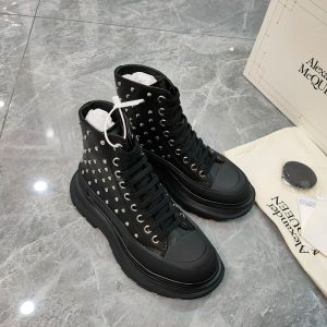 Alexander Mcqueen Tread Slick Boots Unisex Stud Embellished Calf Leather Black