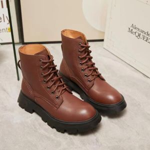 Alexander Mcqueen Wander Boots Women Shiny Calf Leather Brown