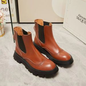Alexander Mcqueen Wander Chelsea Boots Women Shiny Calf Leather Brown
